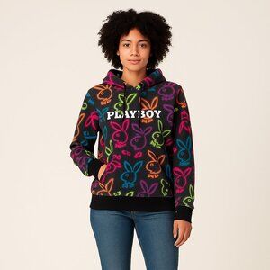 Playboy Neon Bunny Hoodie Fleece Pullover Sweatshirt Size M